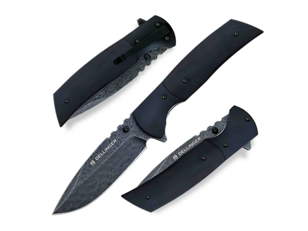 H163-BW Zavírací damaškový nůž Dellinger IMRG-01 Black, VG-10 & Eben