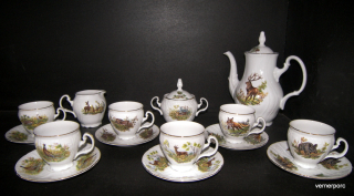 Porcelánová kávová souprava Bernadotte myslivecká 15d. - Concordia