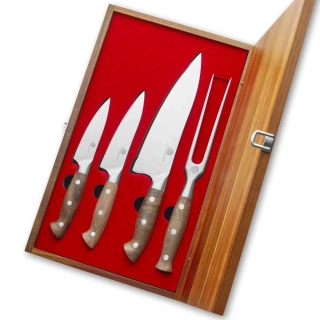 XZ-001 Sada 3 nožů + vidlička v dřevěné dárkové krabici, Dellinger Walnut