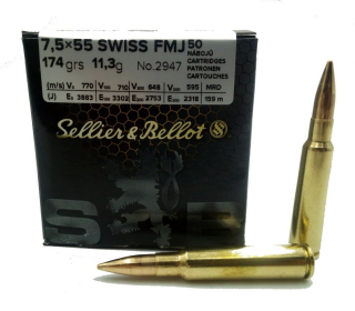 7,5x55 Swiss FMJ 11,30 g (baleno po 50 ks)